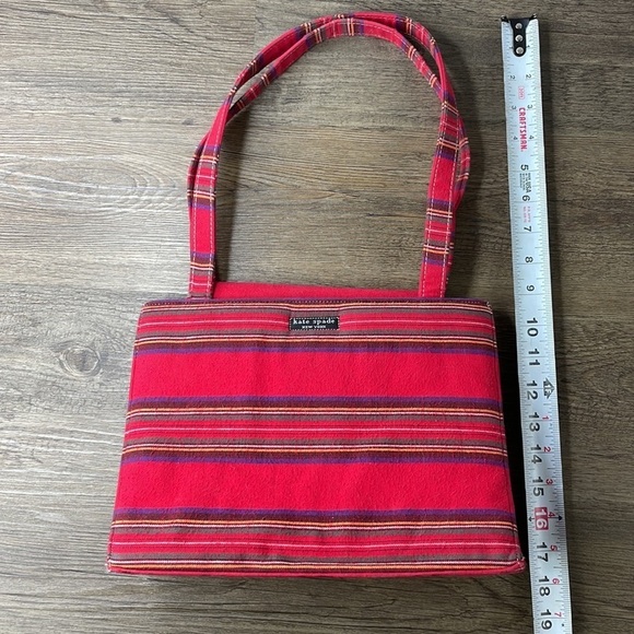 Vintage Kate Spade Striped Red Flannel Hand Bag Purse - Picture 11 of 12